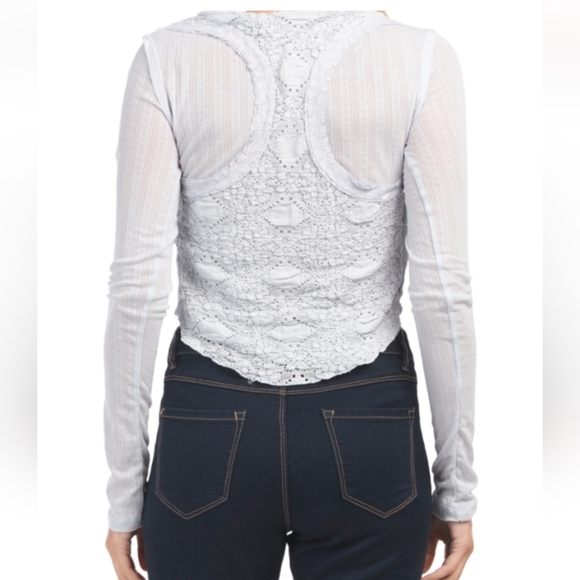 Free People Taylor Top In Grey Down Lace Long Sleeve - Picture 4 of 11